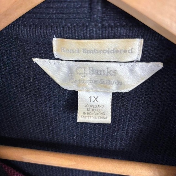 Hand embroidered CJ Banks Navy blue floral embroidered cardigan button front XL - Picture 5 of 8